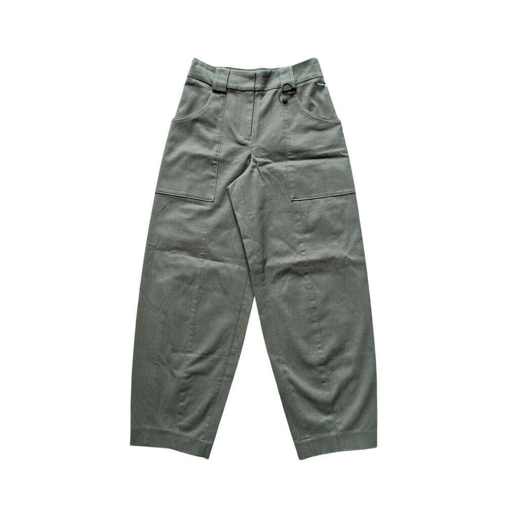 NWOT Express Super High-Waisted Trouser Barrel Leg Pants Womens 0 Green Utility